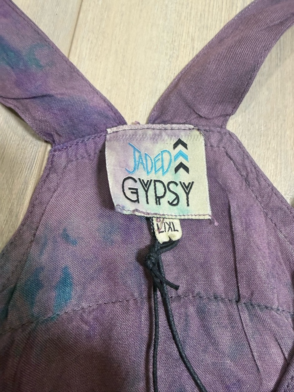 Jaded Gypsy Sleeveless Purple Tie-Dye Wide-Leg Jumpsuit with Pockets - Picture 5 of 8